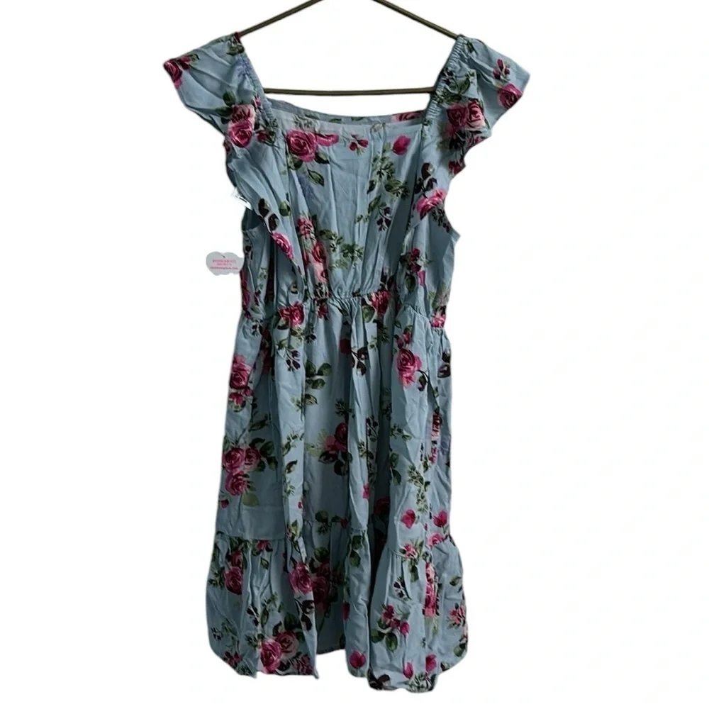 The Children's Place Girls Mommy And Me Floral Tiered Dress Blue Size 16 XXL NWT